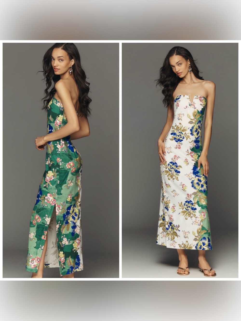 Anthropologie Notched Midi Dress Floral Strapless Small Linen Blend‎